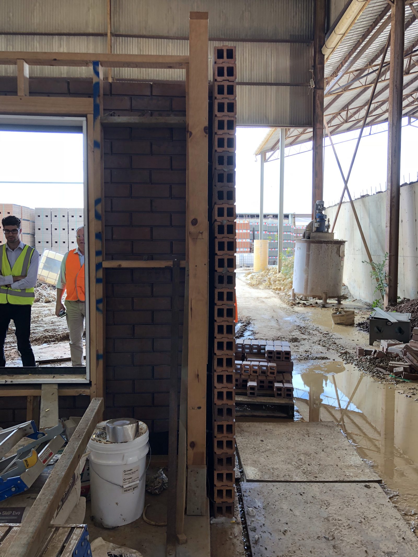 Reference prototype dry-stack wall section under construction